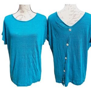 Rachel Zoe -1663 NWOT 100% Linen Asymmetrical Button Back Top Teal Large